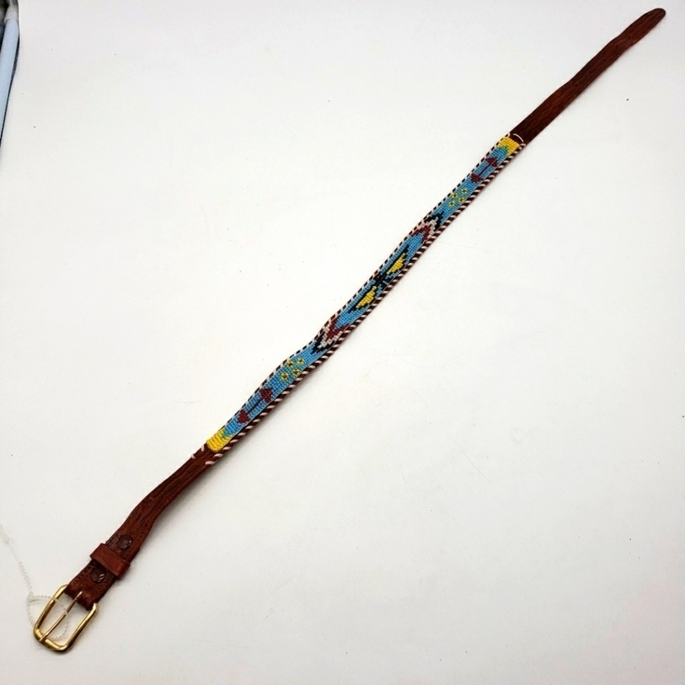 Vintage Handmade women US 26 brown belt multi bead tooled leather Native America - Picture 2 of 8